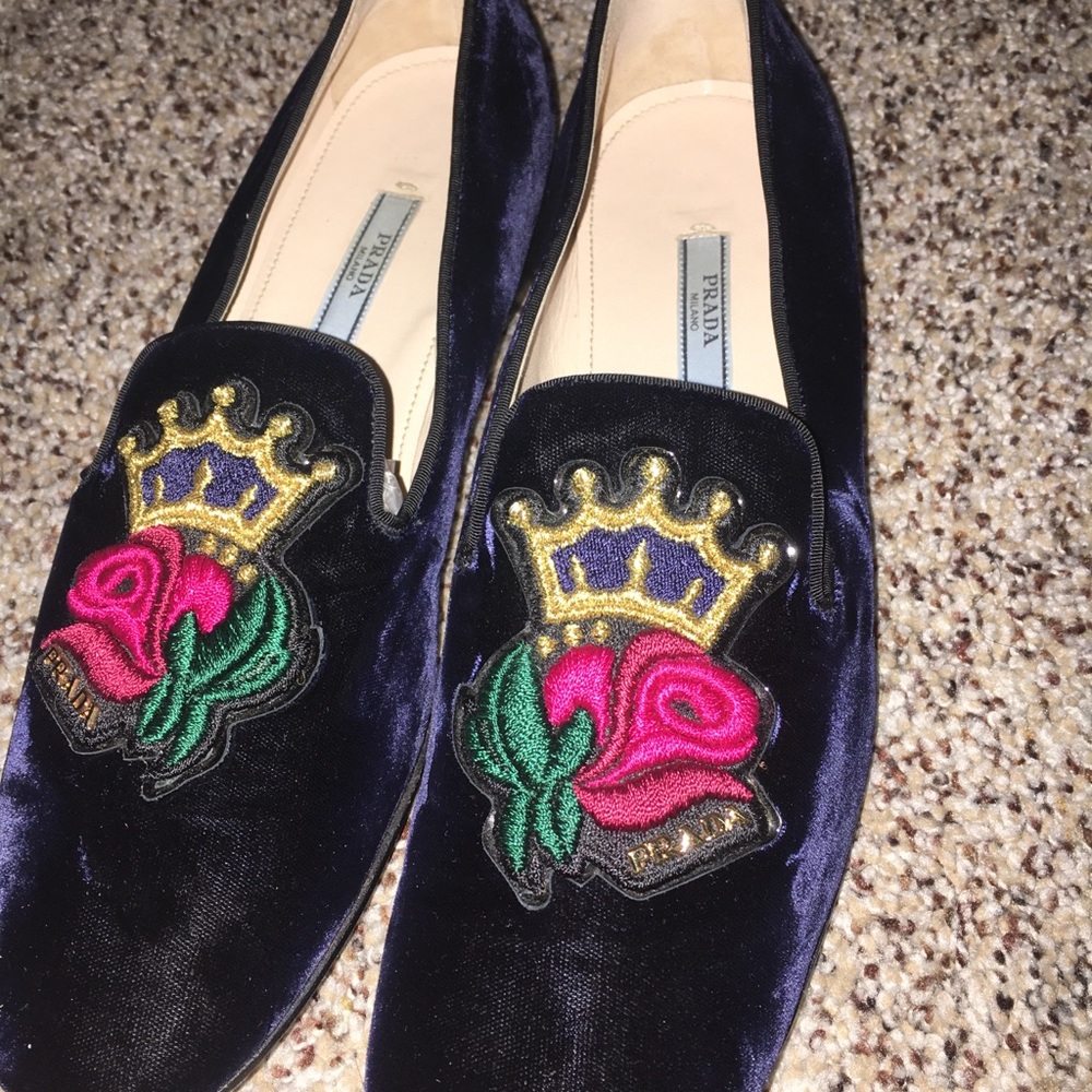 Prada "Bordeaux" Rose Crown Loafers Flats Shoes